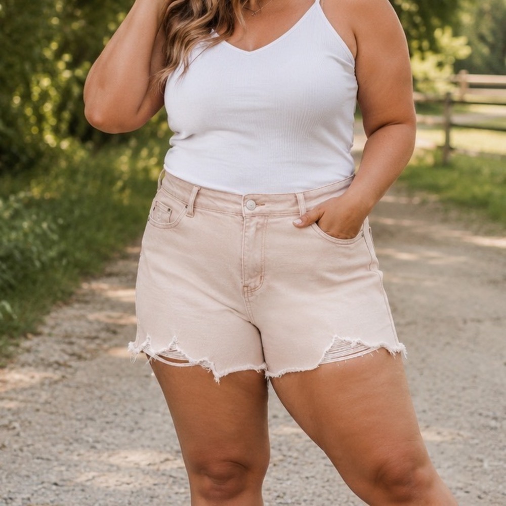 Judy Blue Making Me Blush Barbiecore 1XL Pink Distressed Cutoff Shorts